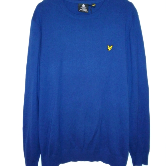 NWT LYLE & SCOTT Cotton merino wool crew jumper Pullover sweater man XXL Indigo - Picture 1 of 6